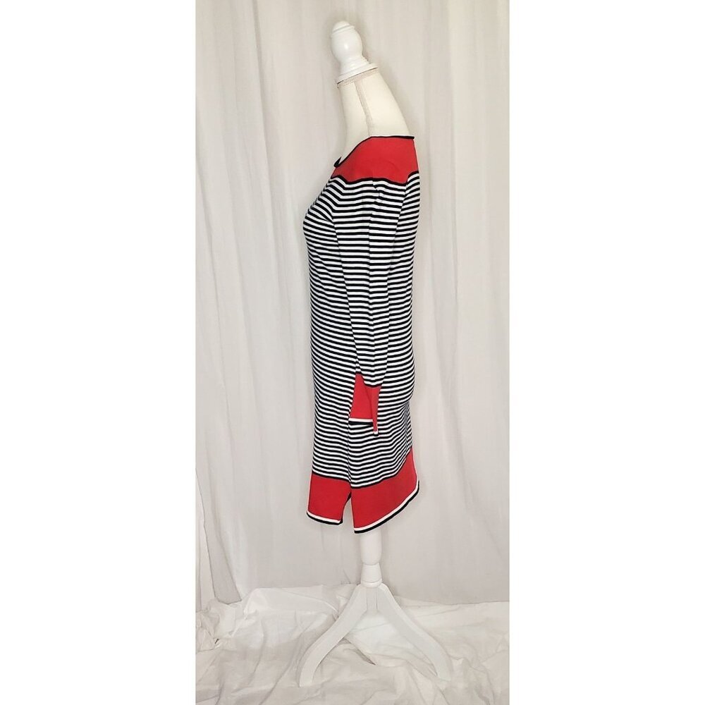 Anthropologie STS Sail to Sable Stipped Cotton Dress Sz XS Black & With w/ Red - Picture 4 of 12